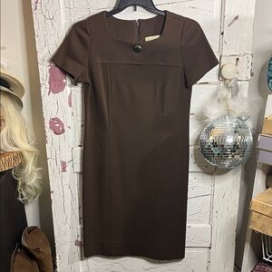 VINTAGE Elegant Brown Short Sleeve T-Shirt Dress by Leslie Pomer 1970’s MCM